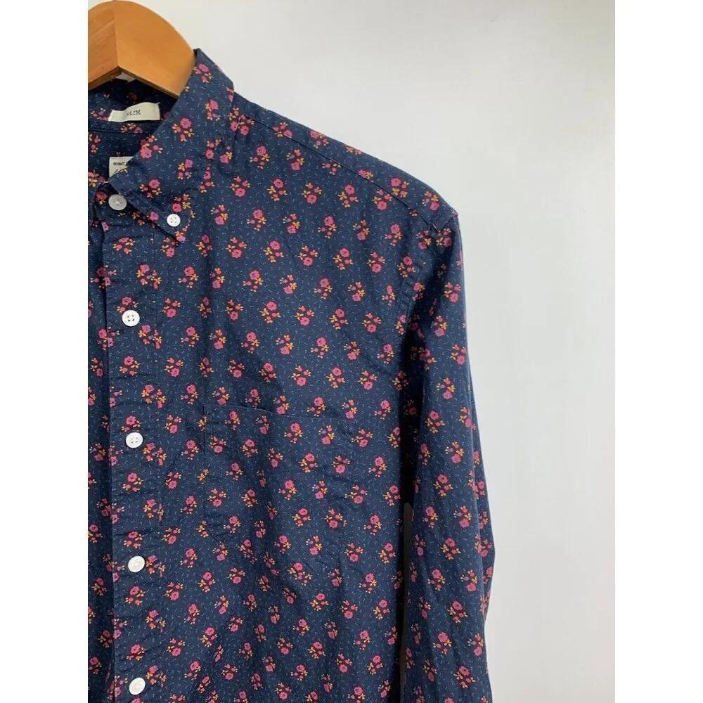 J. Crew Men's Stretch Secret Wash Floral Slim‎ Fit Button Up Shirt Size M